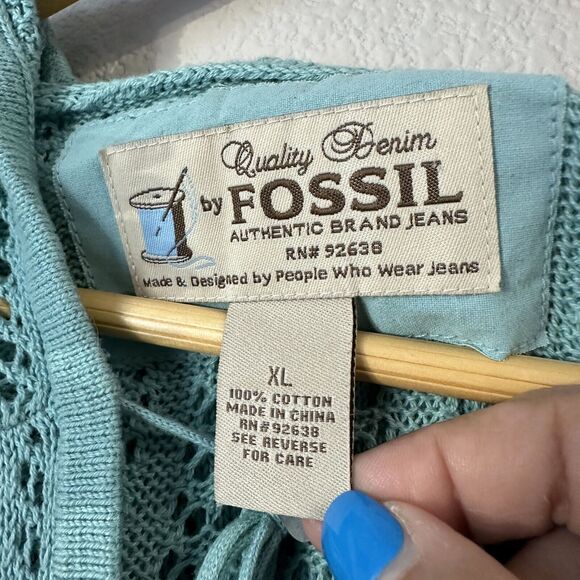 Vintage Fossil Women's Knit Top Cover Up Hoodie Boho Beach Long Sleeve Size XL - Picture 4 of 5